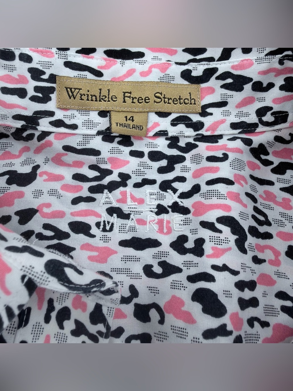 Alex Marie Pink and Black Leopard-Print Button-Down Blouse - Picture 6 of 9